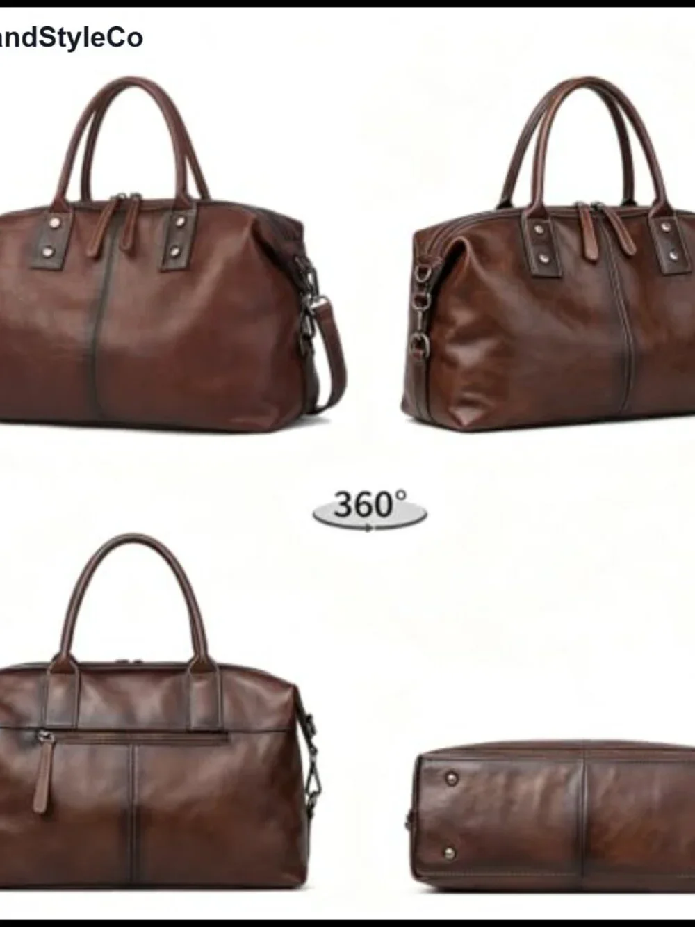 Genuine Leather Satchel Tote Bag with Top Handle and Detachable Shoulder Strap